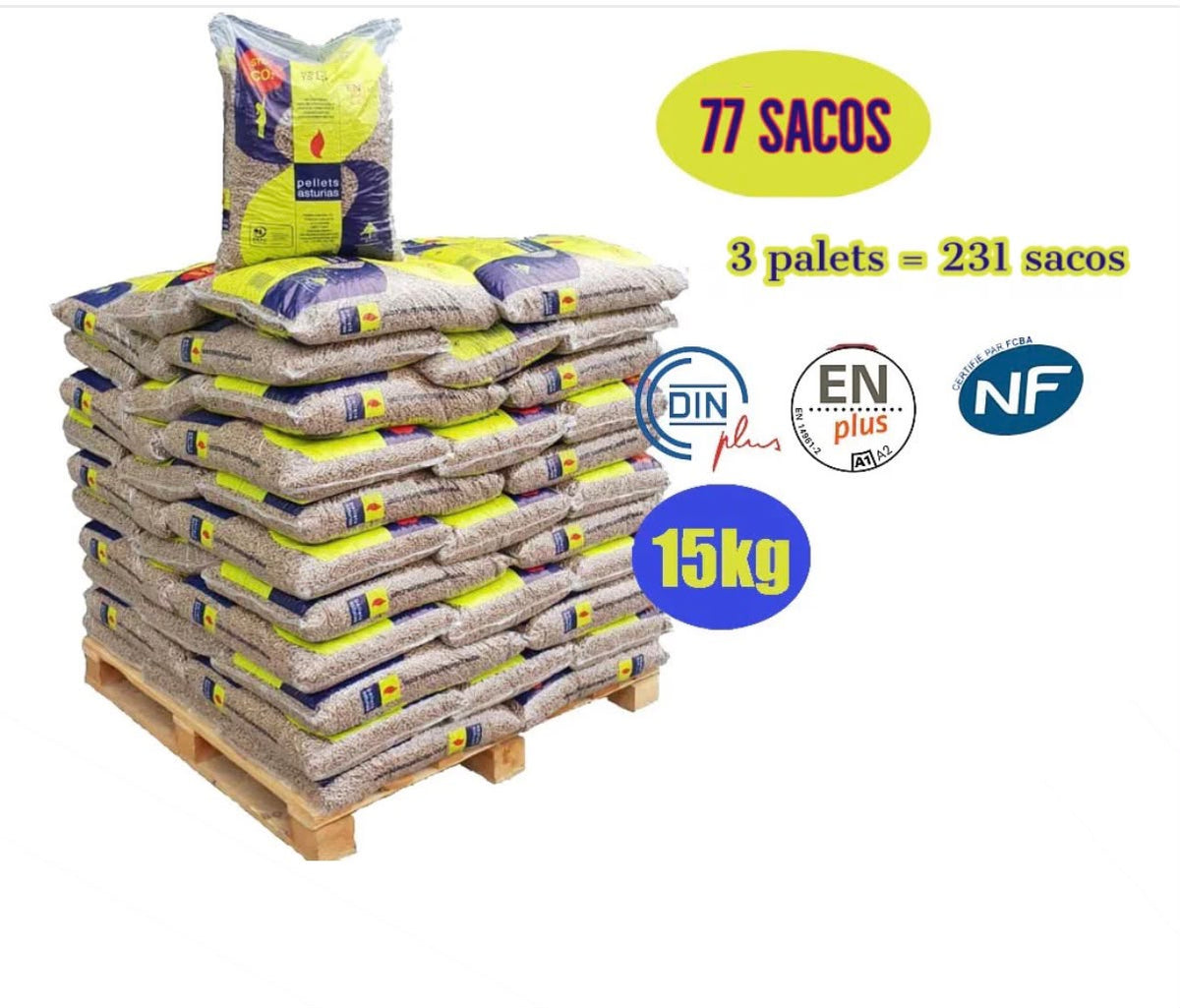 Pellets asturias – 3 Palets de 231 Sacos de 15kg