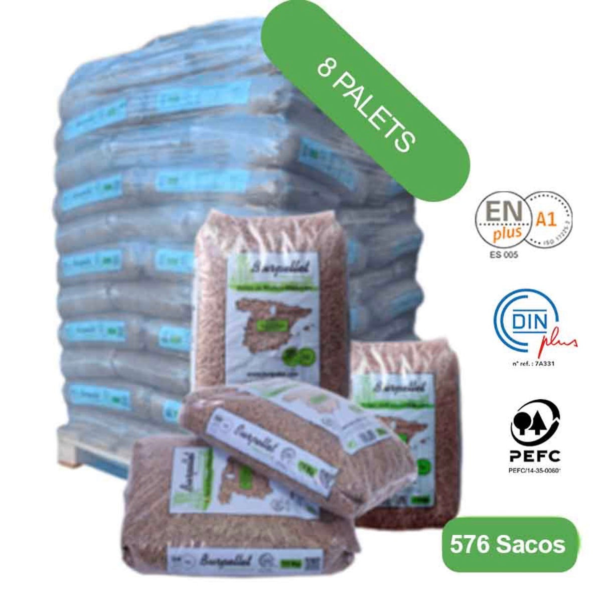 Burpellet -8 Palets de 576 Sacos certificado Enplus 15 kg
